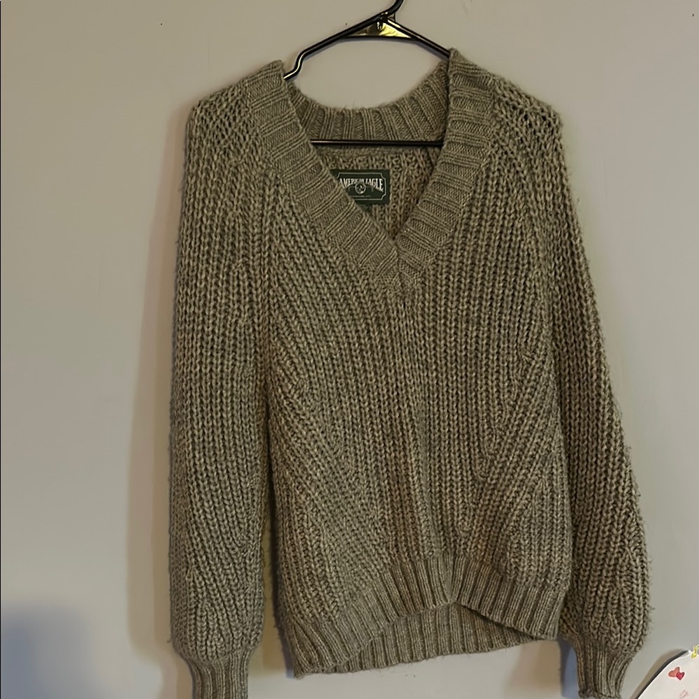 Green V-Neck Knit Sweater